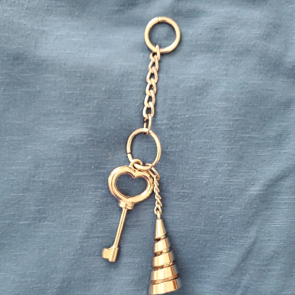 Elegant Silver Key and Cone Charm Keychain